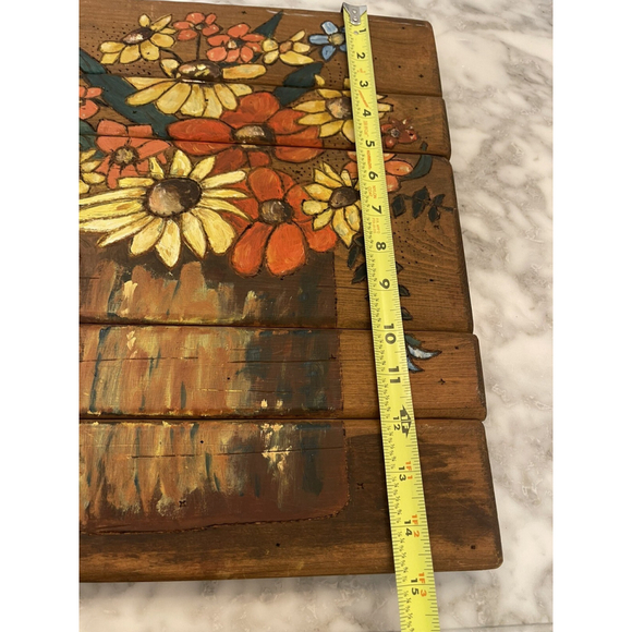 Carved Wood Floral Handmade Folk Art Painting, Mod, Bohemian Signed - Picture 9 of 10